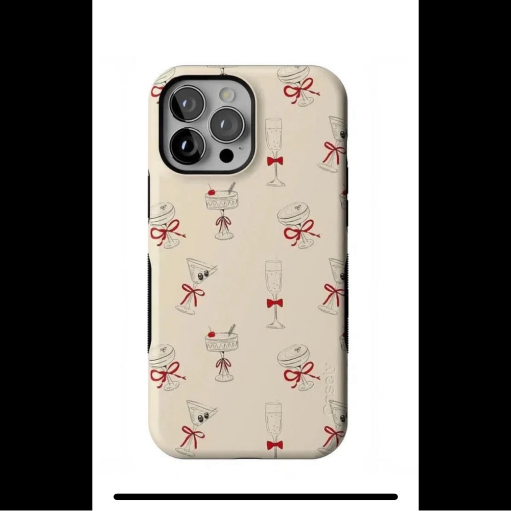 Casely Martini Elegant Beige Phone Case with Red Bows